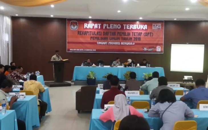 Rapat Pleno DPT KPU Provinsi Bengkulu Jumat (31/8/18)
