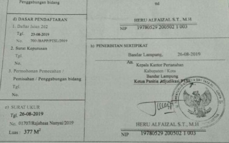 Tanda kepemilikan bidang tanah