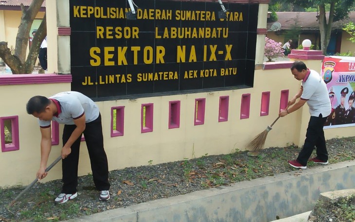 Polres Labuhanbatu Bersih-Bersih Cegah Covid-19