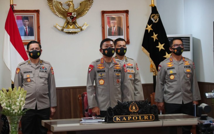 Kapolri Jenderal Idham Azis dalam acara rilis akhir tahun Polri 2020 yang digelar secara virtual, di Gedung Bareskrim Polri, Jakarta Selatan, Selasa (22/12/2020).