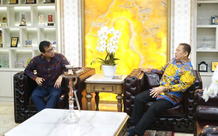 Bamsoet saat menerima Gubernur Lemhannas Andi Widjajanto, di Jakarta, Kamis (13/10/22).