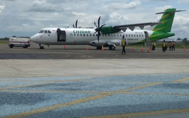 Pesawat Citilink saat mendarat di Bandara Ngloram Cepu