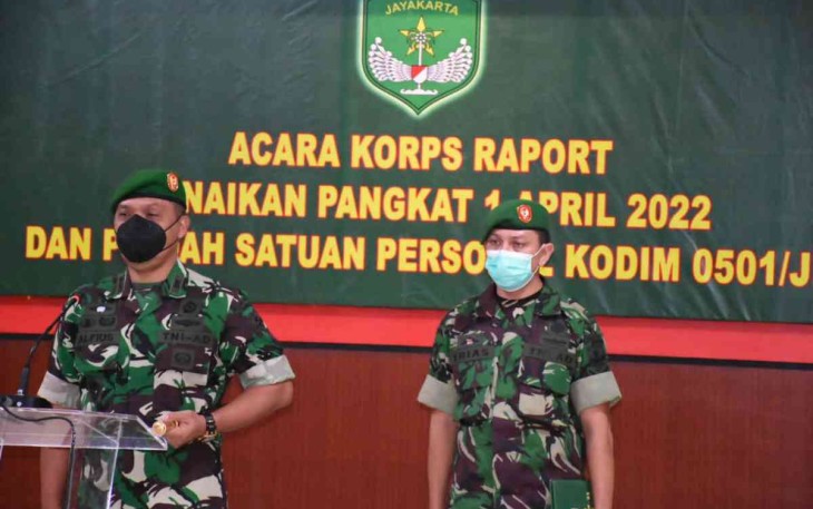 Dandim 0501 JP Pimpin Korps Raport Kenaikan Pangkat dan Pindah Satuan