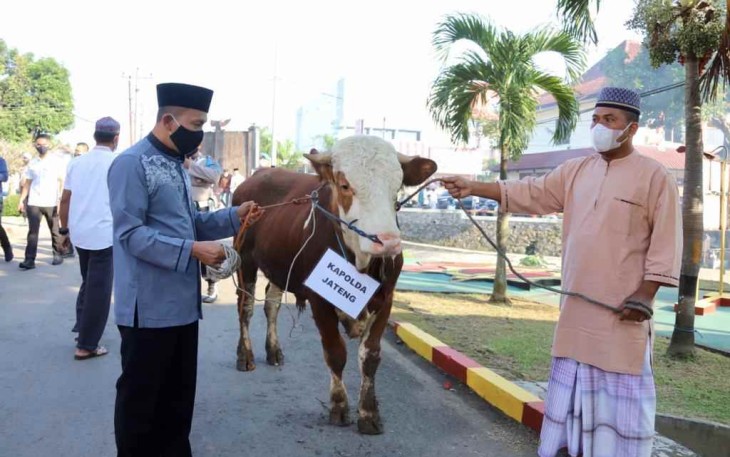 Kapolda Jateng saat menyerahkan hewan qurban 