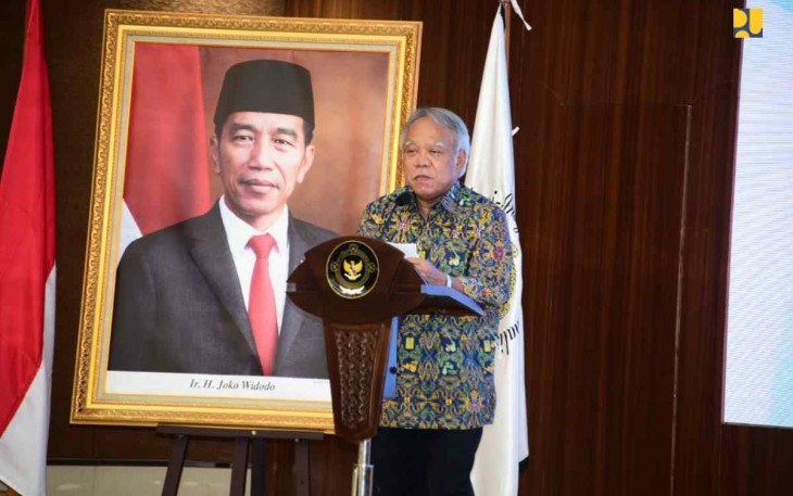Menteri Basuki saat memberikan sambutan acara penyerahan laporan keuangan di Jakarta 