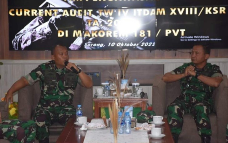 Danrem 181/PVT Brigjen TNI Wawan Erawan menerima Tim Itdam XVIII/Kasuari Brigjen TNI Eko Susetyo di Makorem