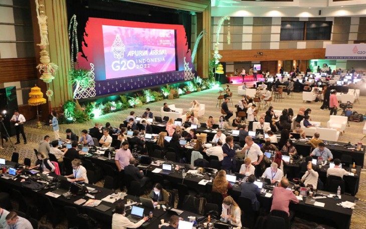 Ribuan jurnalis nasional dan internasional meliput langsung penyelenggaraan KTT G20, 15–16 November 2022 di Media Center, yang terletak di Bali International Convention Center (BICC), Westin Hotel, Bali. Foto: Media Center G20.