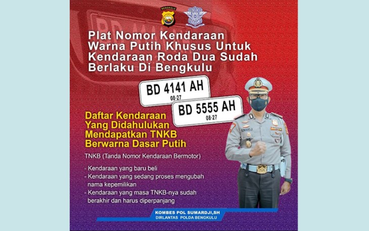 TNKB Motor Warna Putih Resmi Diberlakukan