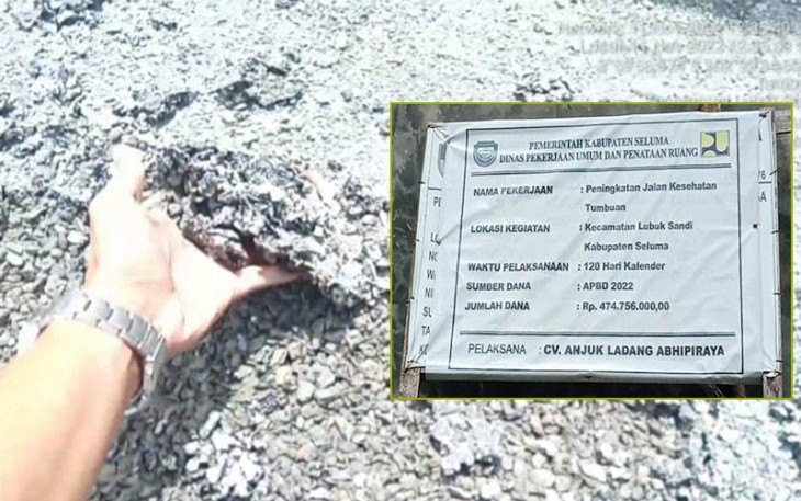 Pengerjaan Lapen di Halaman Puskesmas Desa Tumbuan, Kecamatan Lubuk Sandi, Kabupaten Seluma.