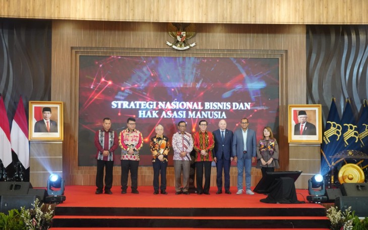 Menteri Hukum dan HAM, Yasonna H. Laoly, pada peluncuran Stranas BHAM di Graha Pengayoman Kemenkumham, Senin (06/11/2023)