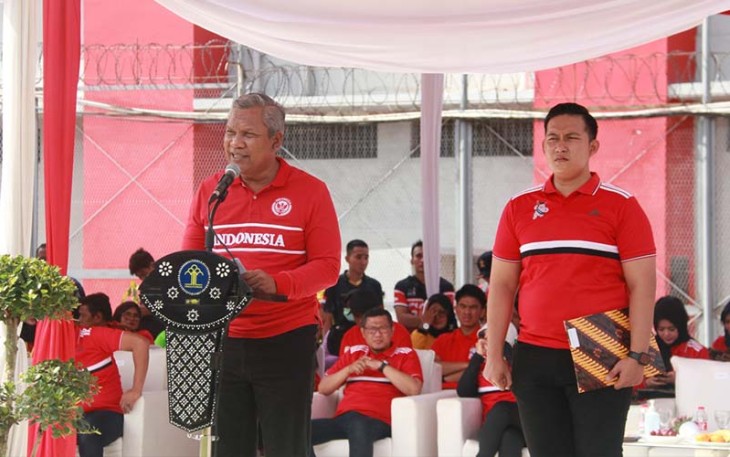 Kepala Kanwil (Kakanwil) Banten, Tejo Harwanto saat menjadi Inspektur Upacara sekaligus membuka Porsenap Wilayah Banten tahun 2023.