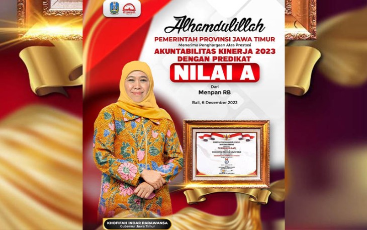Pemerintah Provinsi Jawa Timur kembali menerima penghargaan Sistem Akuntabilitas Kinerja Instansi Pemerintah (SAKIP) dengan predikat A dari Kementerian Pendayagunaan Aparatur Negara dan Reformasi Birokrasi (PAN-RB). 