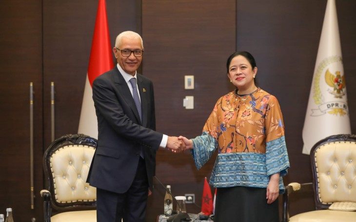 Puan Maharani Ketua DPR RI bersama Ketua DPR Kerajaan Maroko Rachid Talbi El Alami di Hotel Fairmont Jakarta, Selasa (8/8)
