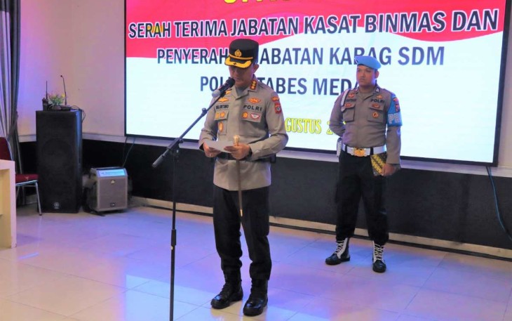 Kapolrestabes Medan Kombes Valentino Alfa Tatareda saat Sertijab jajaran, Senin (14/8) 