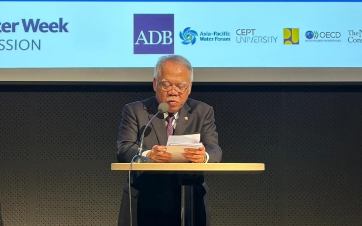 Menteri PUPR Basuki Hadimuljono saat menyampaikan sambutan di 10th World Water Forum 2024, Stockholm, Swedia, Selasa (22/8)