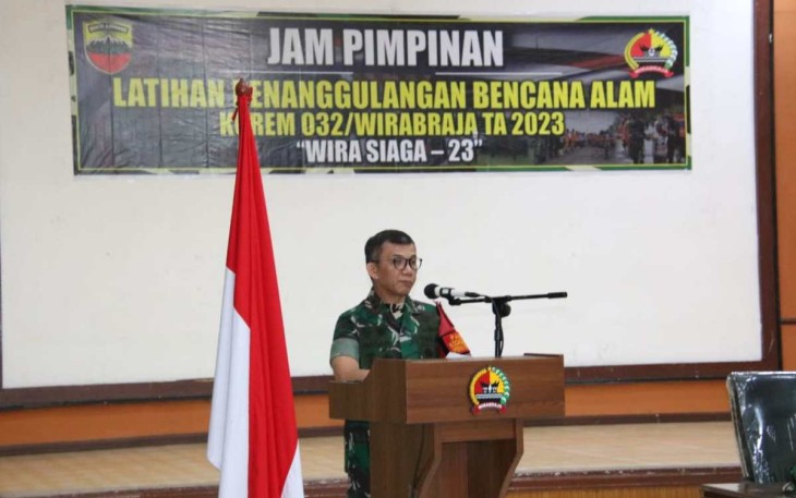Pangdam I/BB Mayjen TNI Mochammad Hasan saat memberikan sambutan dalam penutupan latihan posko I di Makorem, Kamis (7/9)