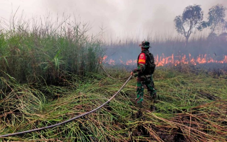 Padamkan Kebakaran Lahan Wilayah Desa Mawar Sari