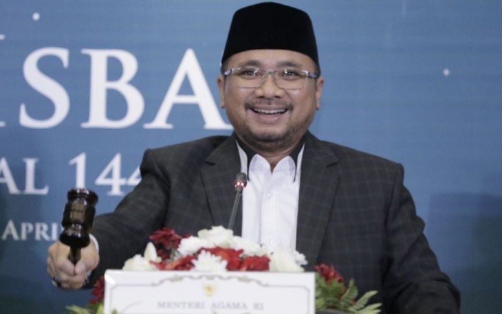 Menag Yaqut Cholil Qoumas menyampaikan hasil sidang Isbat di Jakarta, Kamis (20/4)
