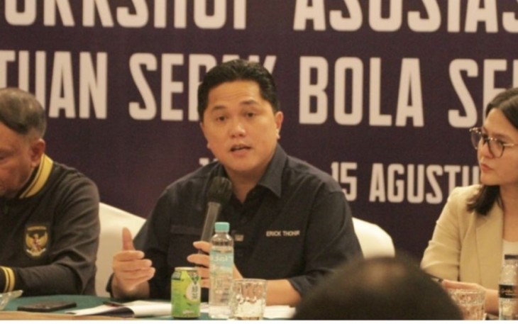 Ketum PSSI Erick Thohir saat workshop bersama 34 asosiasi provinsi seluruh Indonesia di Hotel Sultan Jakarta, Selasa (15/8)
