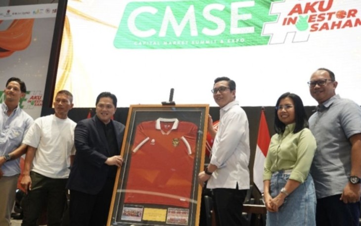 Ketum PSSI Erick Thohir saat acara CMSE di Bursa Efek Jakarta, Sabtu (28/10)