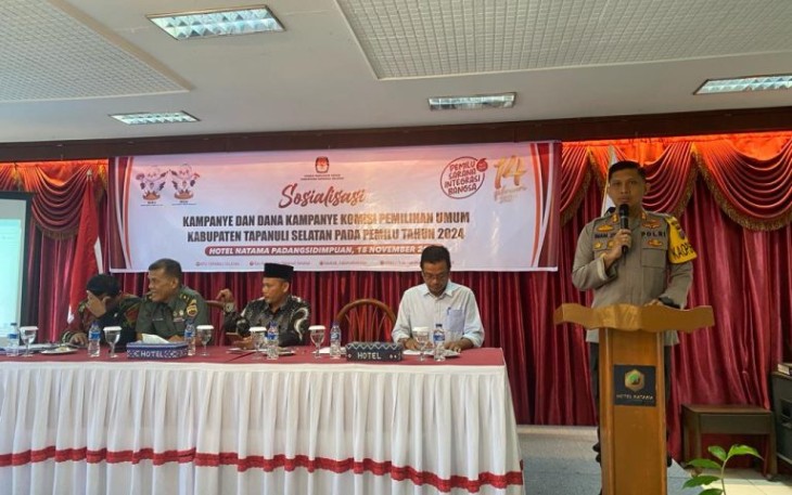 Kapolres Tapanuli Selatan (Tapsel), AKBP Imam Zamroni, SIK, MH, hadiri sosialisasi kampanye dan dana kampanye Pemilu serentak 2024, Sabtu (18/11/2023) pagi.