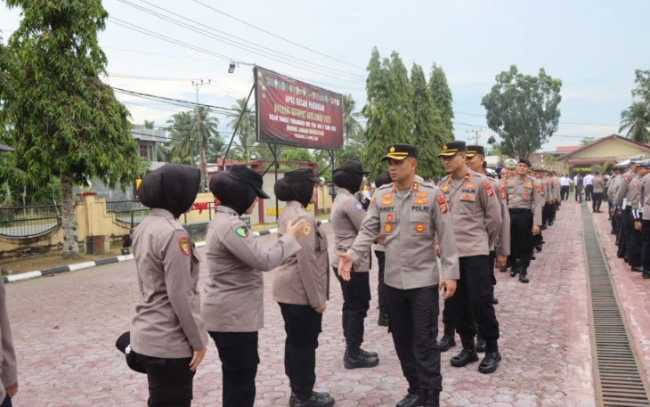 Kapolres Aceh Timur AKBP Andy Rahmansyah, S.I.K Pimpin Apel Usai Lebaran