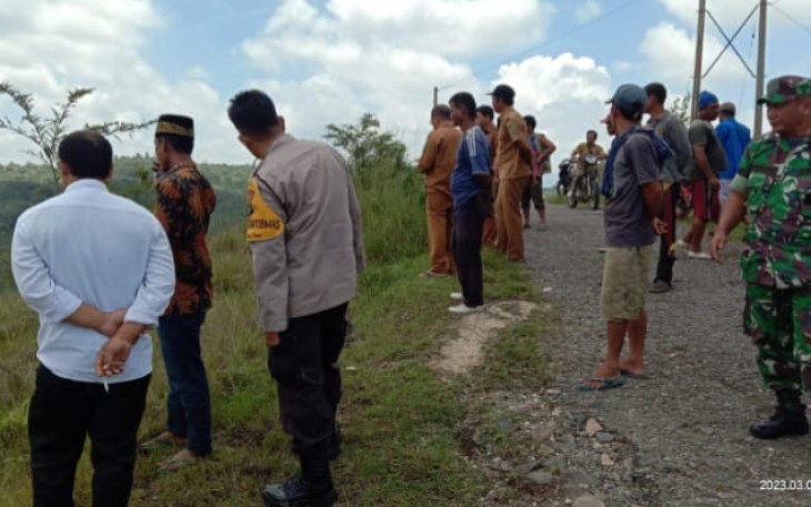 Aparat setempat bersama warga saat cek lokasi penampakan harimau sumatera di sawah.