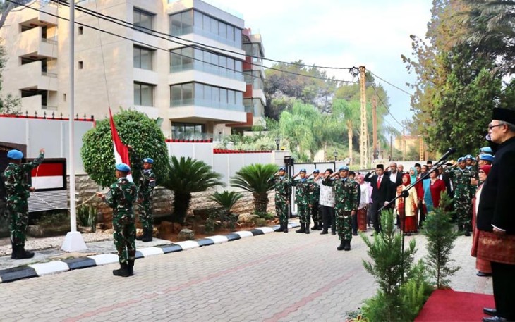Upacara HUT ke-78 RI Satgas MTF TNI AL di Lebanon
