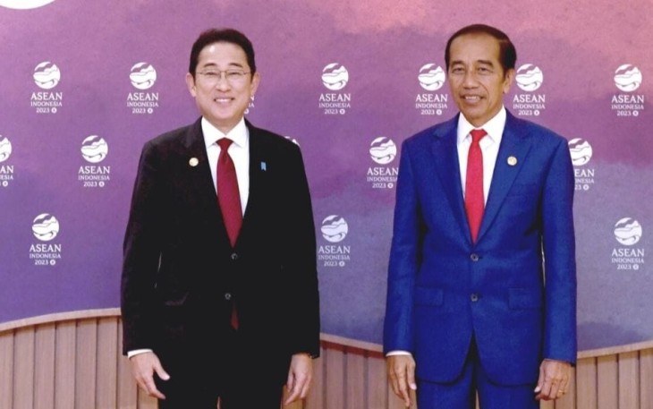  Presiden Jokowi saat menggelar pertemuan bilateral dengan Perdana Menteri (PM) Jepang Fumio Kishida di Jakarta Convention Center (JCC), Jakarta, pada Kamis, 7 September 2023.
