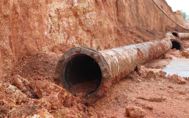  Kondisi pipa berukuran 300 mm di depan Perumahan Symphony Land Nongsa putus.