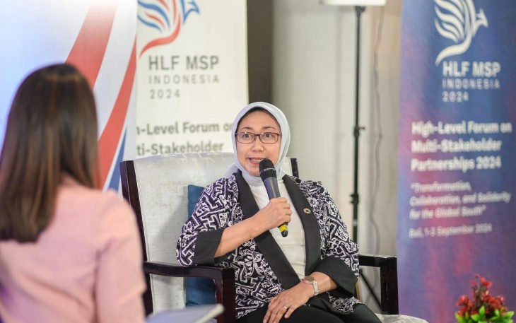 Indonesia menegaskan pentingnya kemitraan multipihak untuk mempercepat capaian Tujuan Pembangunan Berkelanjutan(TPB)/Sustainable Development Goals (TPB/SDGs) di Indonesia dan negara-negara berkembang lain. Hal itu disampaikan Deputi Bidang Kemaritiman dan Sumber Daya Alam Kementerian Perencanaan Pembangunan Nasional/Bappenas Vivi Yulaswati, Senin (2/9/2024) di Nusa Dua, Bali. (Foto: Bappenas)