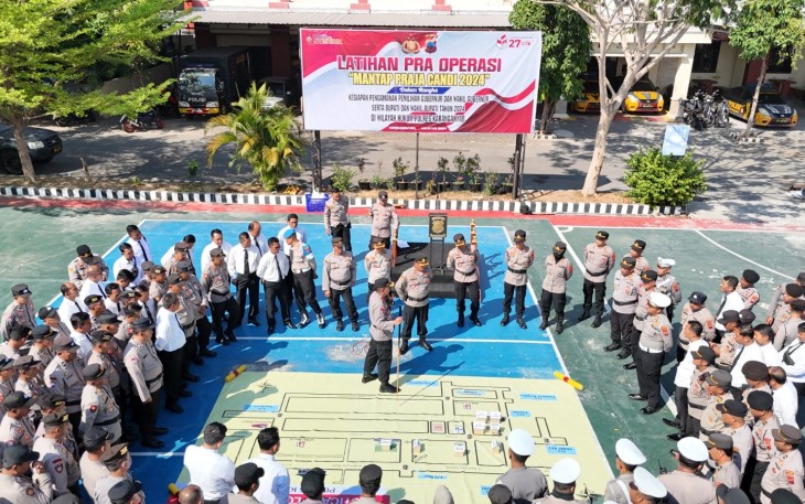 Kegiatan Tactical Floor Game (TFG) Latihan Pra Operasi Mantap Praja Candi 2024, di Lapangan Wira Satya Polres Karanganyar, Selasa (20/8/2024)