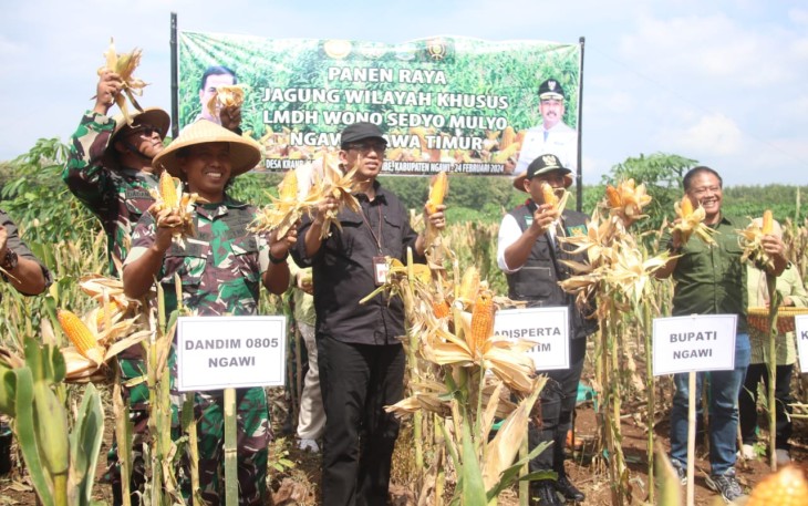 Dandim Ngawi Bersama Forkopimda saat Panen Raya Jagung di Wilayah Khusus LMDH Wono Sedyo Mulyo