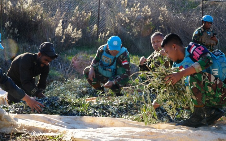 Staf Cimic Satgas Indobat XXIII-R Laksanakan Panen Raya Zaitun Bersama Masyarakat Lebanon Selatan