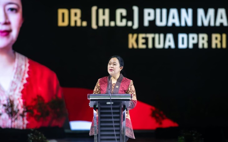 Ketua DPP PDI Perjuangan (PDIP), Puan Maharani saat menghadiri undangan perayaan puncak hari lahir (Harlah) ke-51 Partai Persatuan Pembangunan (PPP).