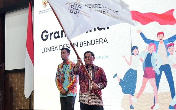 Seskab Pramono Anung menghadiri acara Final Lomba Desain Bendera Sekretariat Kabinet yang digelar di Aula Gedung III Kementerian Sekretariat Negara, Jakarta, Selasa (30/01/2024)