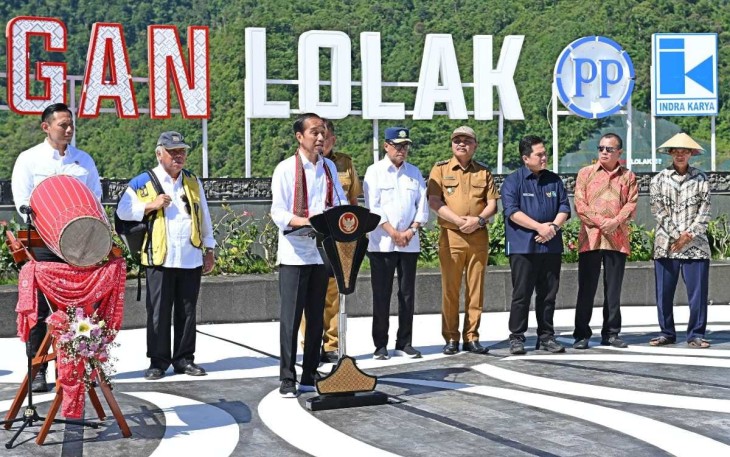 Presiden Joko Widodo dalam Peresmian Bendungan Lolak di Kabupaten Bolaang Mongondow, Provinsi Sulawesi Utara, Jumat (23/02/2024).