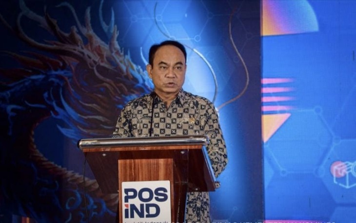 Menkominfo Budi Arie Setiadi dalam acara Pos Ind Day: Leading to Logistic Government di Menara Danareksa, Jakarta Pusat, Rabu (07/02/2024) malam.