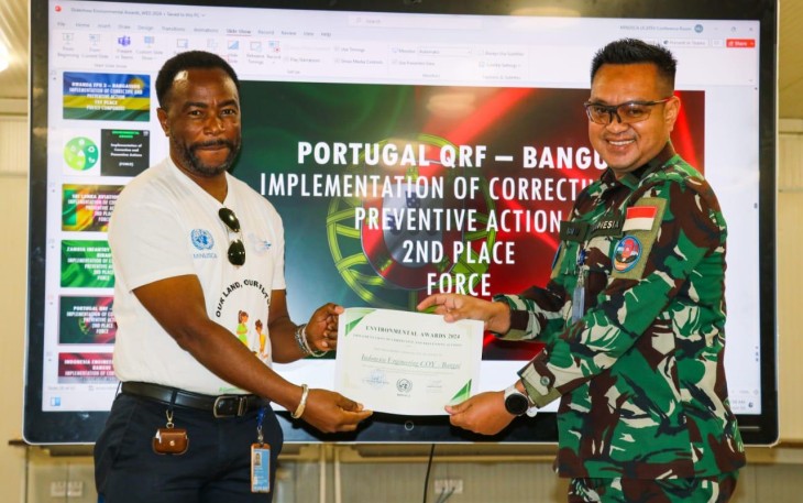 Satgas Kizi TNI Konga XXXVII-J Minusca CAR Peroleh Dua Penghargaan Dari UN World Enviroment Day 2024