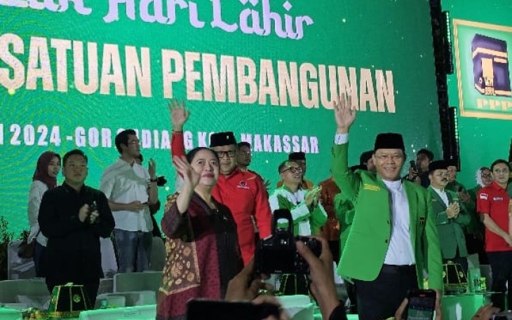 Puan dan Hasto saat Hadiri Harlah ke-51 PPP di Makassar