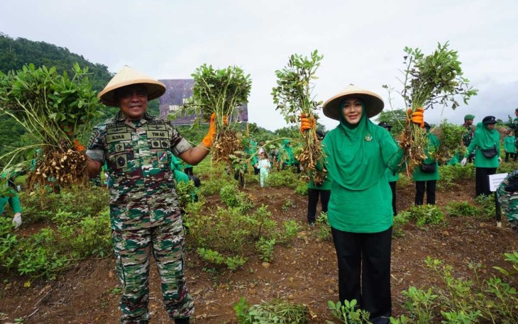 Pangdam Kasuari saat Penanaman serta Panen Kacang Tanah di Yonif 761/KA
