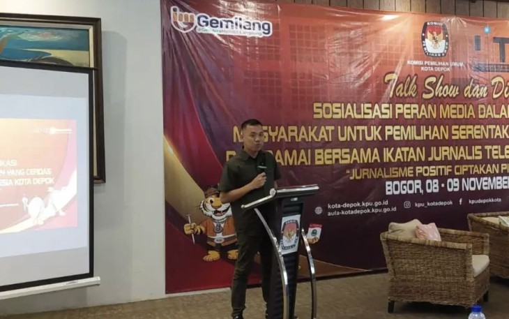 Kejari Depok, Alfa Dera, saat Sosialisasi Jurnalisme Positif untuk Pilkada Damai di Amanuba Hotel & Resort Rancamaya, Bogor Jumat (08/11/24)