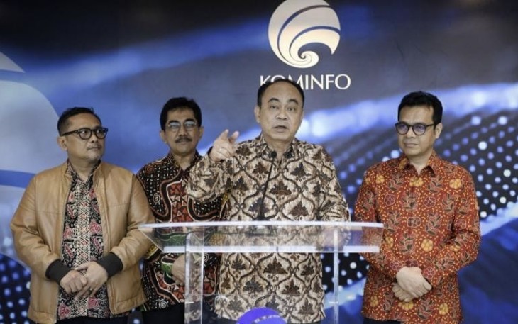 Menkominfo Budi Arie dalam Konferensi Pers di Pressroom Kementerian Kominfo, Jakarta Pusat, Jumat (19/01/2024).  
