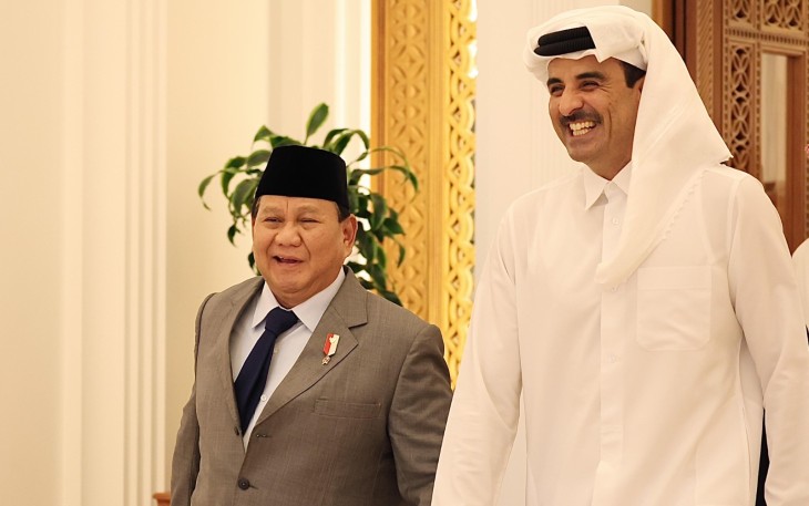 Menteri Pertahanan RI Prabowo Subianto menemui pemimpin negara Qatar atau Emir Qatar, Yang Mulia Sheikh Tamim bin Hamad Al Thani, di Istana Amiri Diwan, Doha, Qatar, Rabu (15/5/2024)
