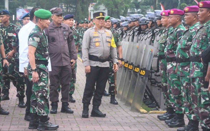 Pangdam I/BB, Mayjen TNI Mochammad Hasan dalam Apel Gelar Pengamanan Pemilu Tahun 2024 yang dilangsungkan di Lapangan Benteng, Jl Pengadilan, Kota Medan, Kamis (1/2/2024)