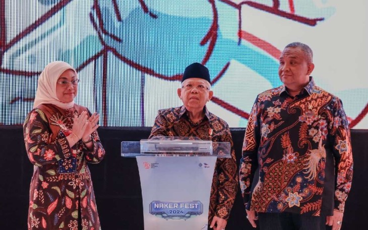 Wapres RI KH Ma'ruf Amin saat membuka Naker Fest 2024 di Jakarta 