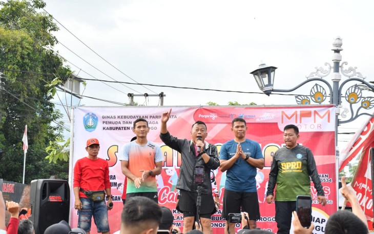 Uji Coba CFD, start dari Pendopo Kabupaten Ponorogo menuju Jl. HOS Cokroaminoto dan finish di depan gedung SMPN 1 Ponorogo.