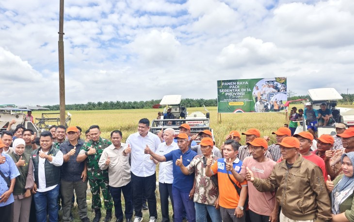 Danlanud Soewondo Hadiri Kegiatan Panen Raya Padi Serentak di 14 Provinsi Secara Virtual.