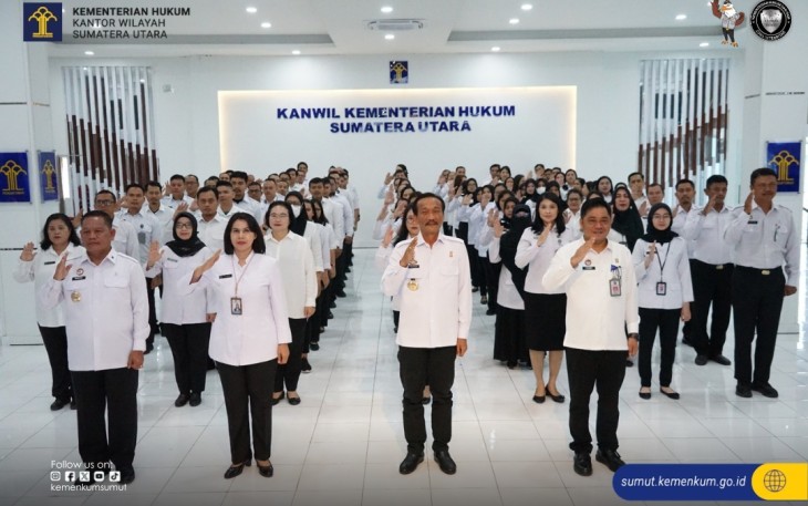 Jajaran Kemenkum Sumut Ikuti Upacara Peringatan Hari Lahir Pancasila Secara Virtual