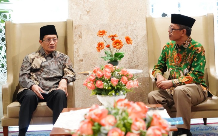 Menteri Agama RI Nasaruddin Umar saat menerima kunjungan Ketua Umum FKDT Lukman Hakim di Masjid Istiqlal, Jakarta, Senin (30/6/2025).